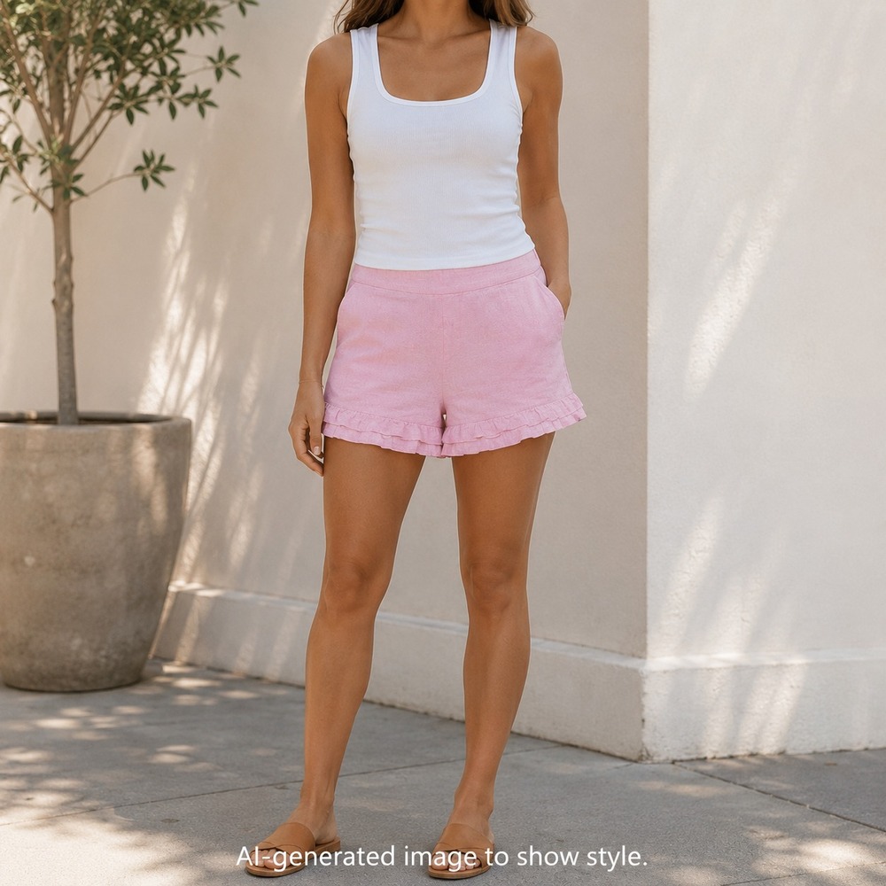 LOFT Pink Ruffle Hem Shorts Women Size 4 Cotton Blend Side Zip Summer Preppy